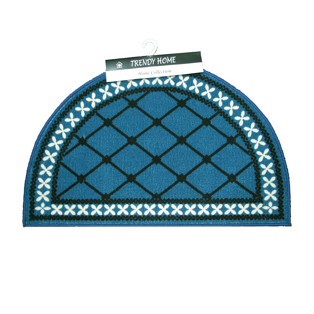 Mason Non Slip Half Moon Bath Mat 50 x 80cm - Textured Lattice Design, Blue - SuperSaverAU - view 1
