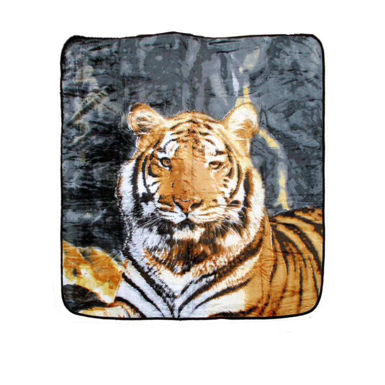 Premium 3D Animal Print Faux Mink Blanket - Brown Tiger Queen