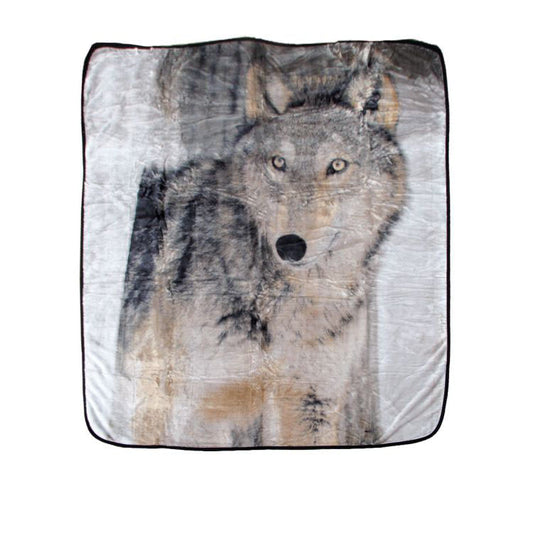 Soft 3D Animal Print Faux Mink Blanket Queen 200x240 cm - Wild Wolf Design