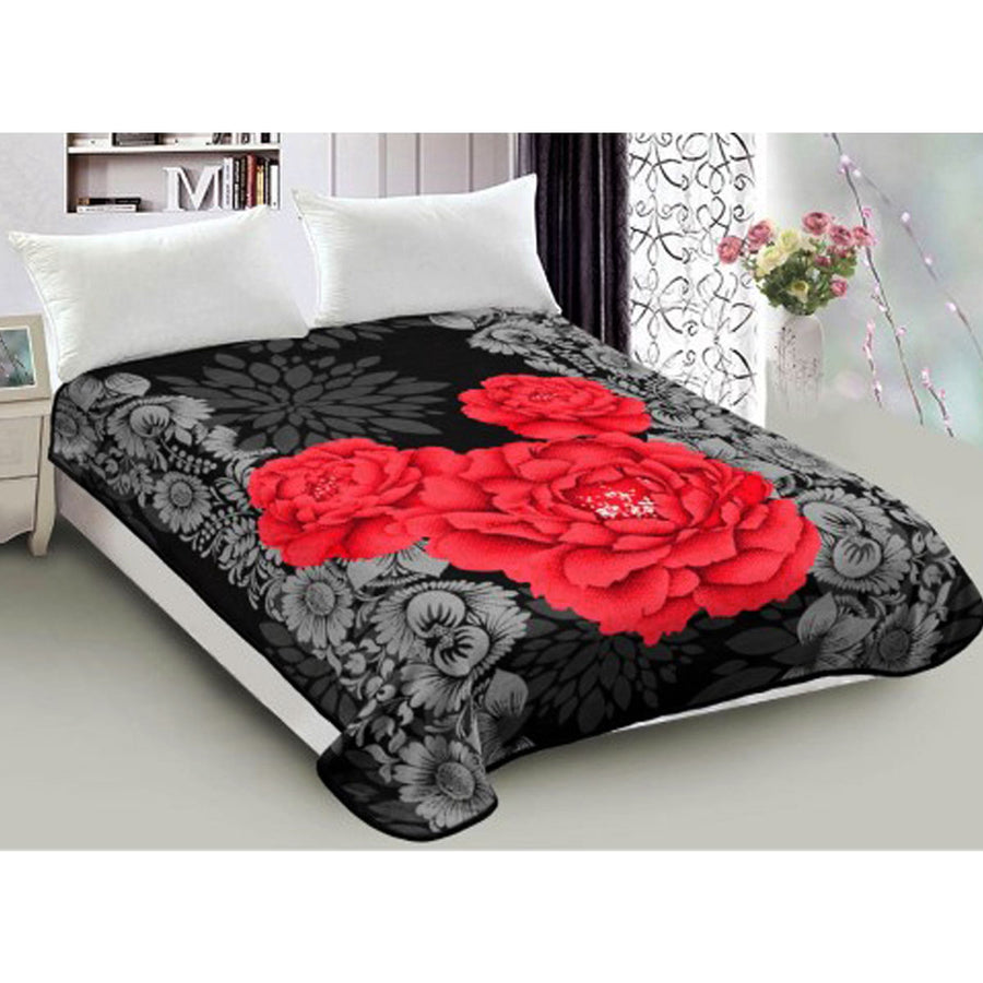 800GSM Luxury Reversible Mink Blanket Red Floral Queen 200 x 240 cm - SuperSaverAU - view 1
