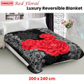 800GSM Luxury Reversible Mink Blanket Red Floral Queen 200 x 240 cm - SuperSaverAU - view 2