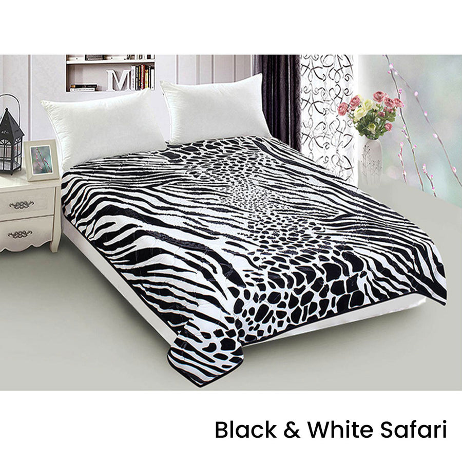 800GSM Luxury Reversible Animal Mink Blanket Queen 200 x 240 cm White Black Safari - SuperSaverAU - view 1