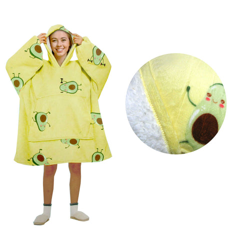 Adult Men Women Comfy Warm Blanket Hoodie - Sherpa Fleece Reverse, Yellow Avocado - SuperSaverAU - view 1