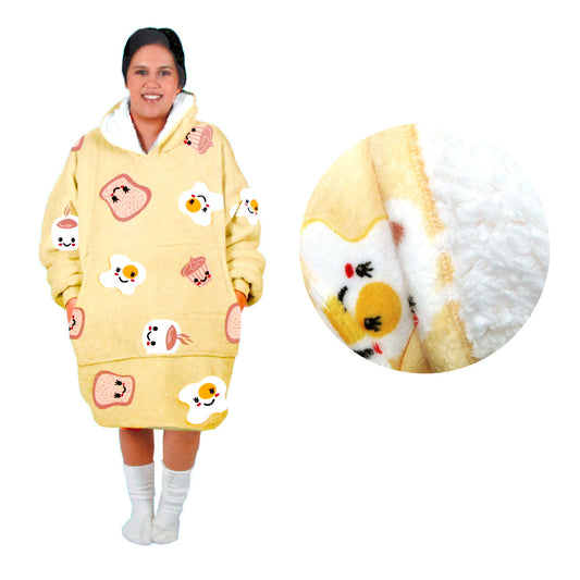 Adult Women Comfy Warm Blanket Hoodie - Sherpa Fleece Reverse - Yellow Brekkie Time