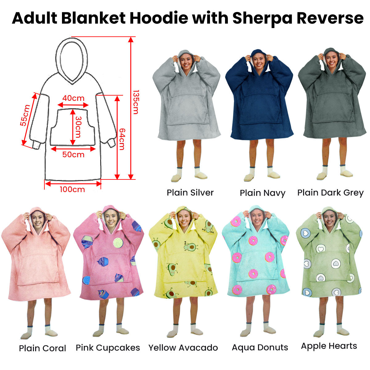 Adult Men Women Comfy Warm Blanket Hoodie Sherpa Fleece Reverse - Pink Cupcakes