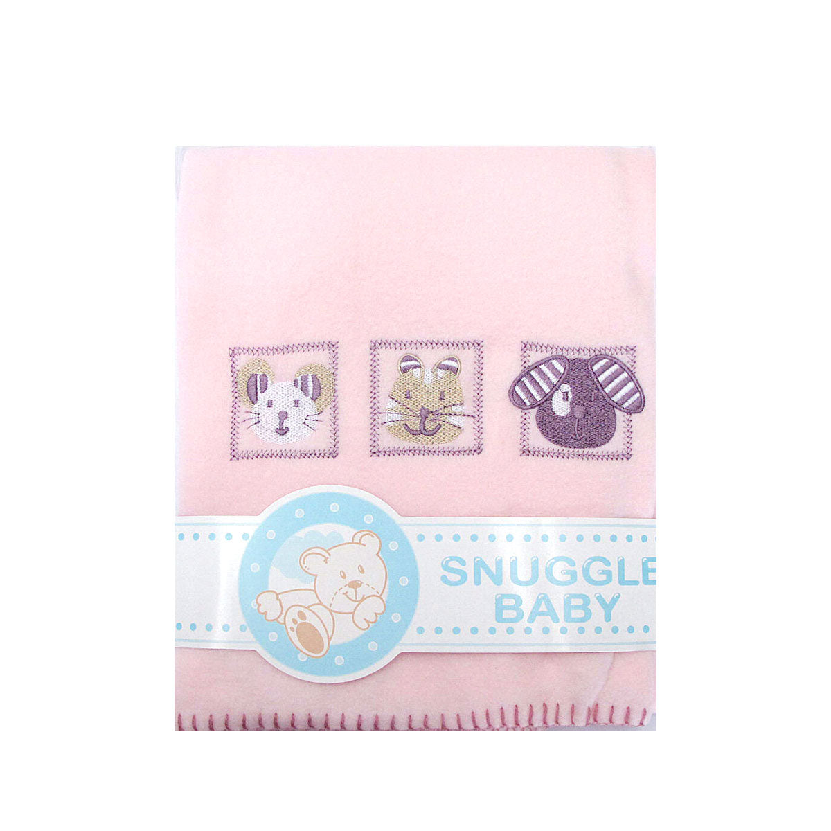 Animal Pink Embroidered Polar Fleece Baby Blanket 80 x 100 cm - SuperSaverAU - view 1