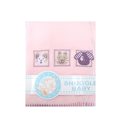 Animal Pink Embroidered Polar Fleece Baby Blanket 80 x 100 cm - SuperSaverAU - view 1
