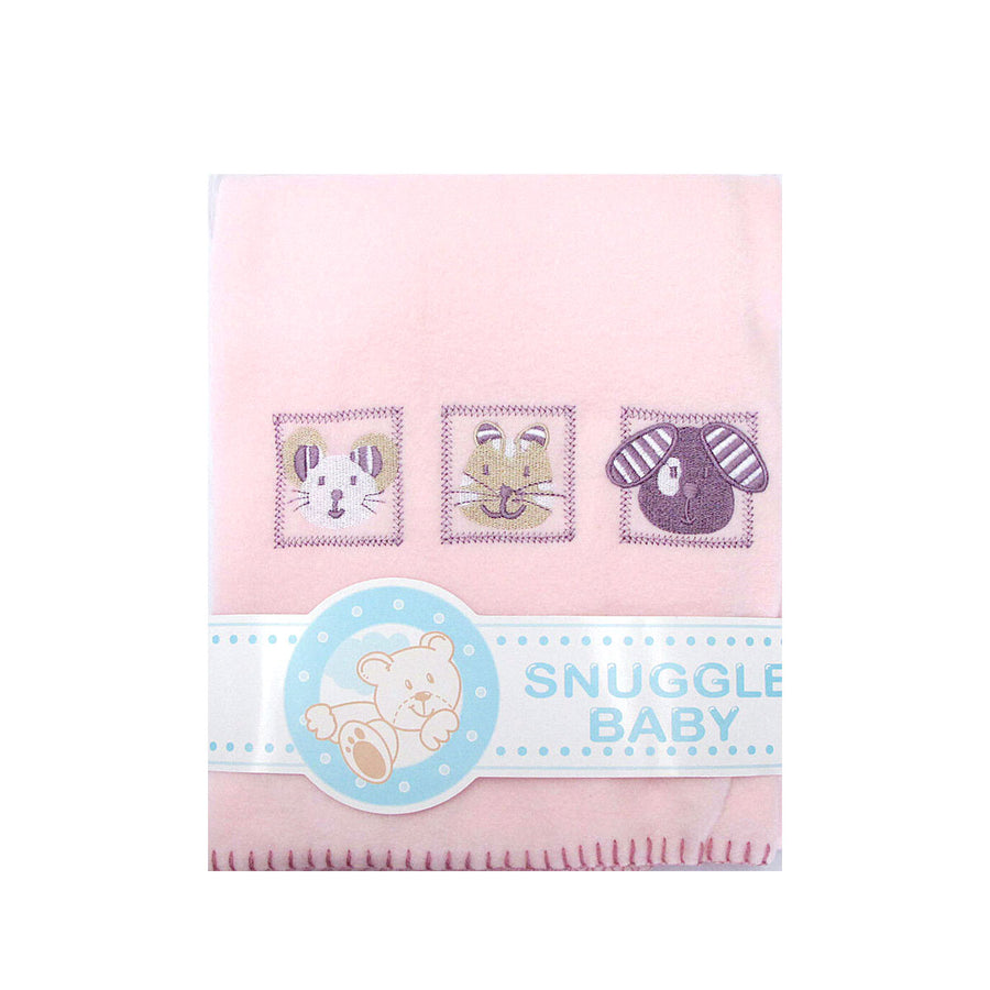 Animal Pink Embroidered Polar Fleece Baby Blanket 80 x 100 cm - SuperSaverAU - view 1