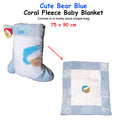 Cute Bear Blue Coral Fleece Baby Blanket 75 x 90 cm - Embroidered Design - SuperSaverAU - view 2