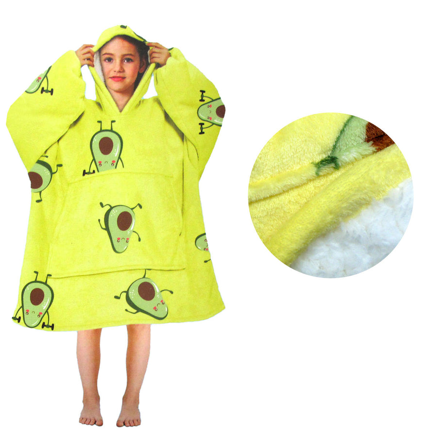 Girls Comfy Warm Blanket Hoodie - Sherpa Fleece Reverse, Kid Size, Avocado - SuperSaverAU - view 1