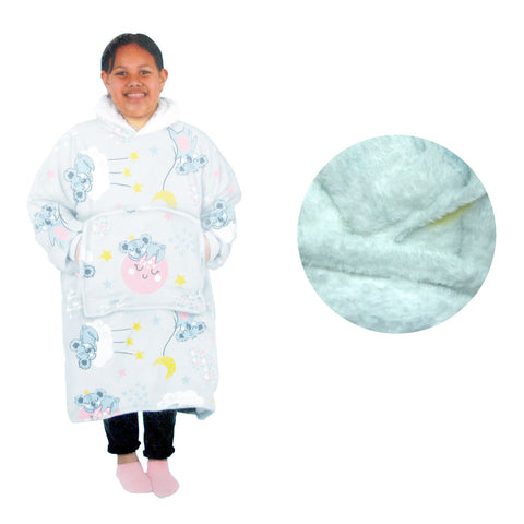Girls Comfy Warm Blanket Hoodie - Sherpa Fleece Reverse, Kid Size, Koala Design - SuperSaverAU - view 1