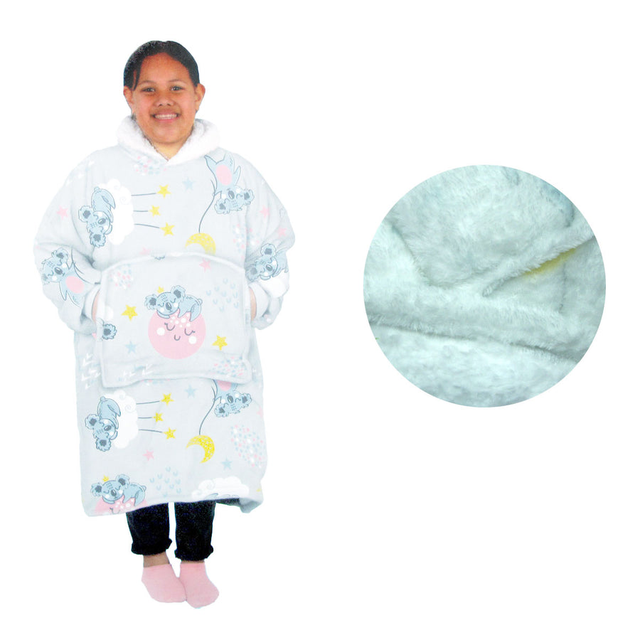 Girls Comfy Warm Blanket Hoodie - Sherpa Fleece Reverse, Kid Size, Koala Design - SuperSaverAU - view 1