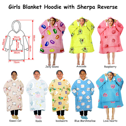 Girls Comfy Warm Blanket Hoodie - Sherpa Fleece Reverse, Kid Size, Marshmallow