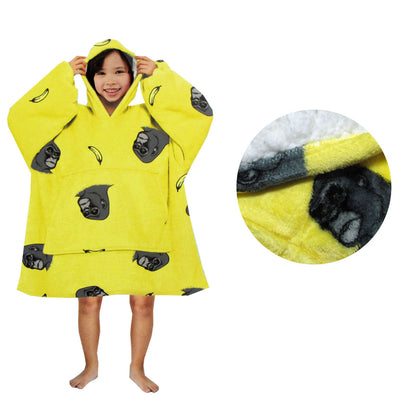 Kids Boys Girls Comfy Warm Blanket Hoodie with Sherpa Fleece - King Kong Yellow Size