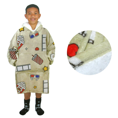 Kids Boys Girls Comfy Warm Blanket Hoodie with Sherpa Fleece - Kid Size, Movie Addict - SuperSaverAU - view 1