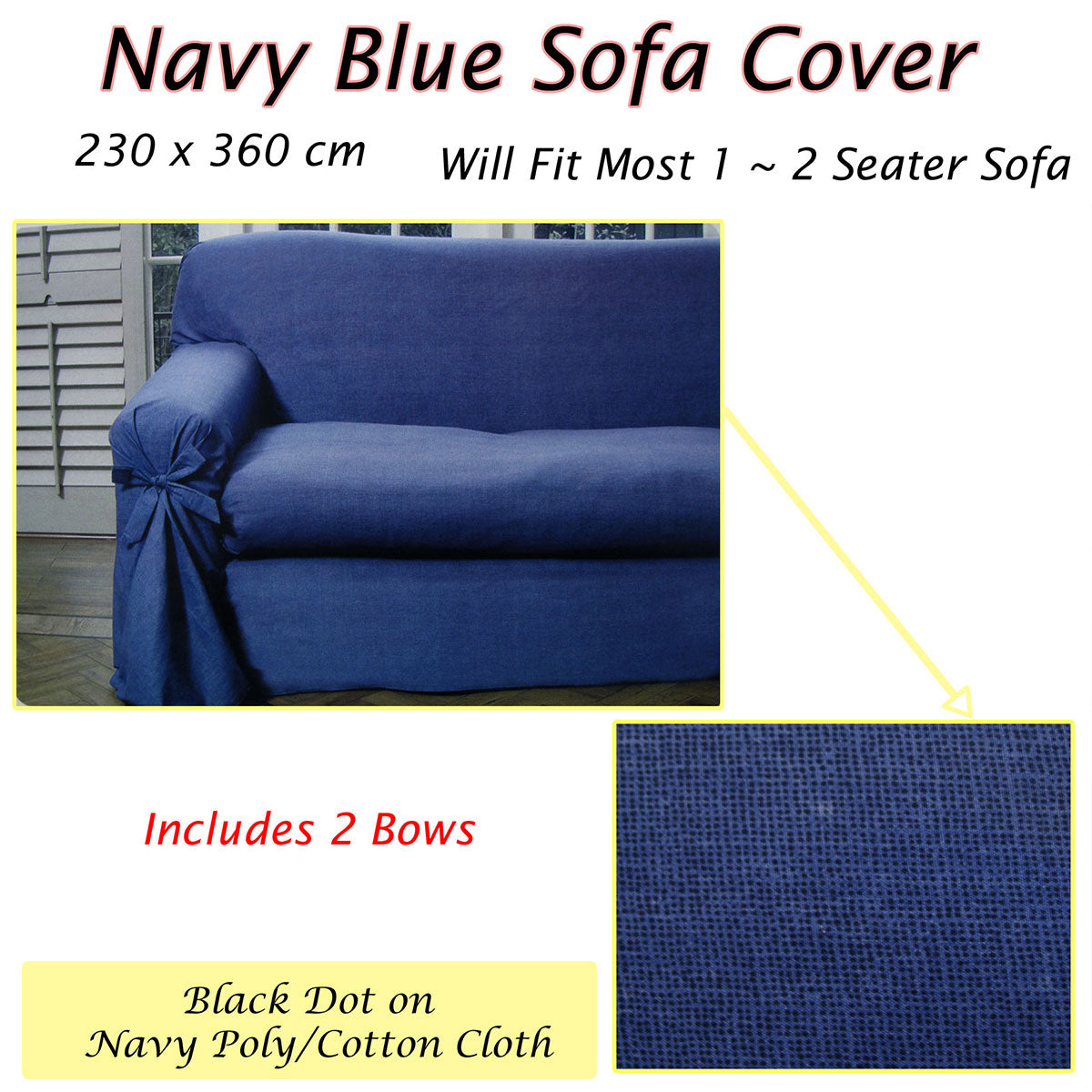 Navy Blue Dots Sofa Cover for 1-2 Seater 230x360cm - SuperSaverAU - view 2