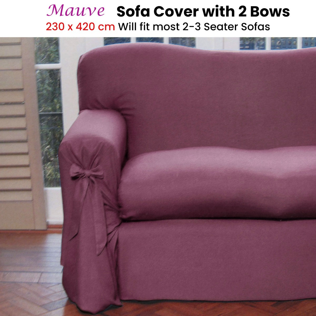 Mauve Sofa Cover 2 to 3 Seater 230x420cm - Polyester Cotton - SuperSaverAU - view 2