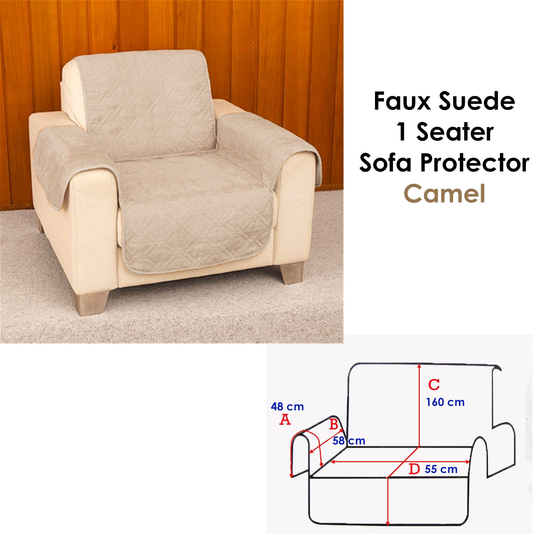 Faux Suede Camel Sofa Protector - 1 Seater - SuperSaverAU - view 2