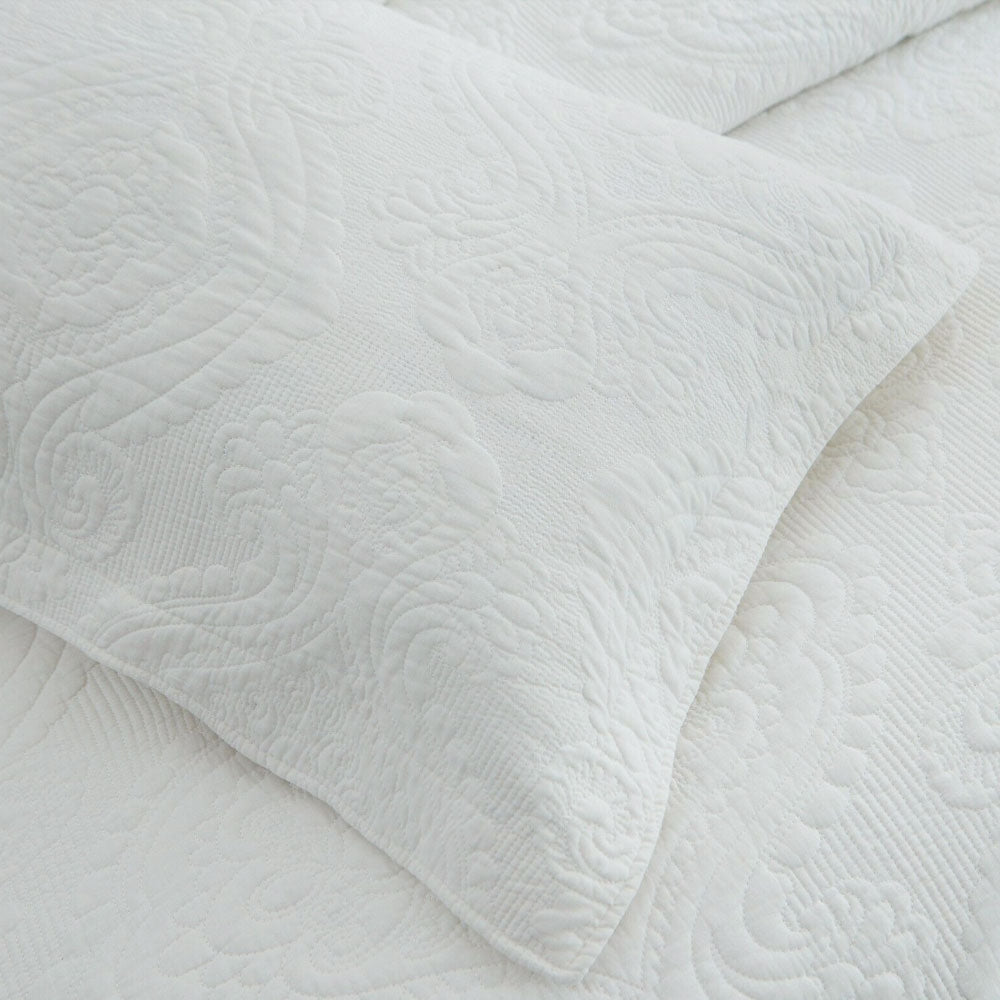 100% Cotton Lightly Quilted Coverlet Set Damask White King - Medium Warmth, Easy-Care - SuperSaverAU - view 2