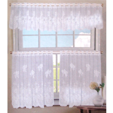 Cafe Flora Lace Curtain Set 3 Pce - Floral Design, 270x30cm & 135x60cm, Polyester - SuperSaverAU - view 1