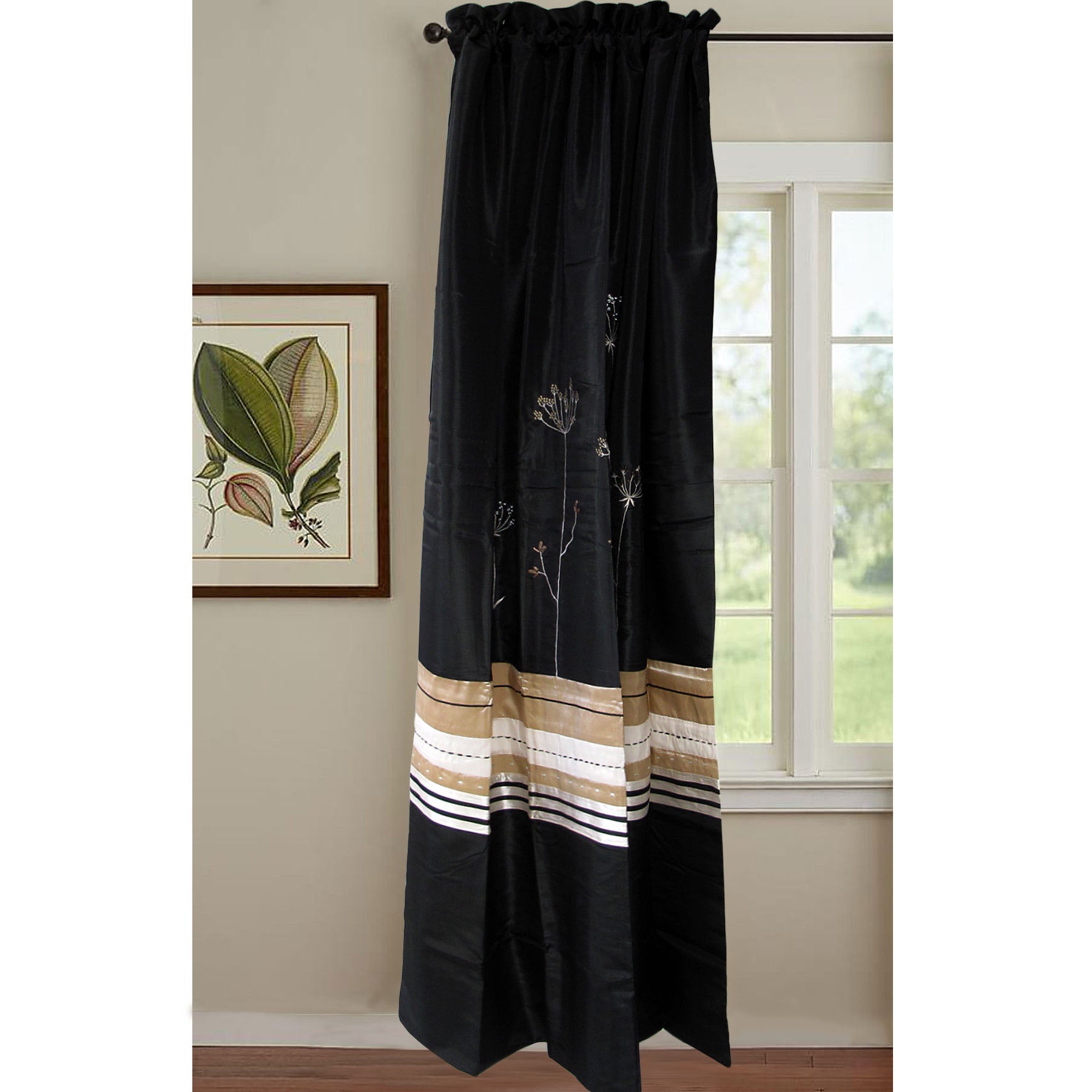 Embroidered Rod Pocket Curtains 150 x 213cm Each Silver Petals with Sequins - SuperSaverAU - view 1
