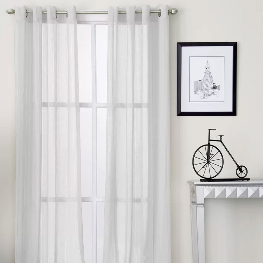 White Eyelet Sheer Curtains 140 x 225cm - Solid Colour, Easy Care, 8 Eyelets - SuperSaverAU - view 1