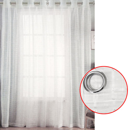 White Checkered Eyelet Sheer Curtains 140 x 225cm - Easy Care, Easy to Install