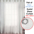 White Checkered Eyelet Sheer Curtains 140 x 225cm - Easy Care, Easy to Install - SuperSaverAU - view 2