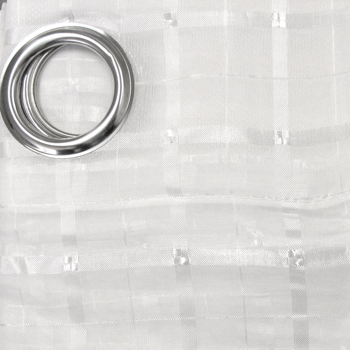 White Checkered Eyelet Sheer Curtains 140 x 225cm - Easy Care, Easy to Install
