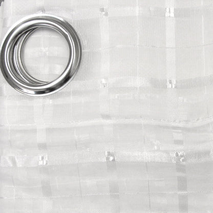 White Checkered Eyelet Sheer Curtains 140 x 225cm - Easy Care, Easy to Install
