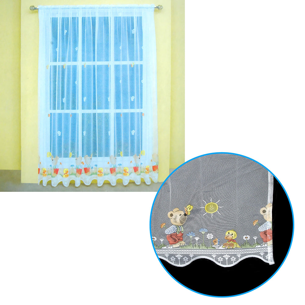 One Piece Kids Cute Sheer Lace Curtain 300 x 213cm Teddy Garden Design - SuperSaverAU - view 1