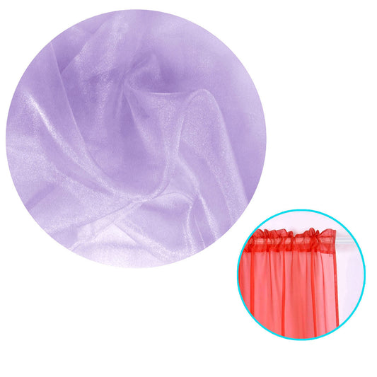 Lilac Pair of Rod Pocket Organza Sheer Curtains 150 x 213 cm, Solid Colour Design