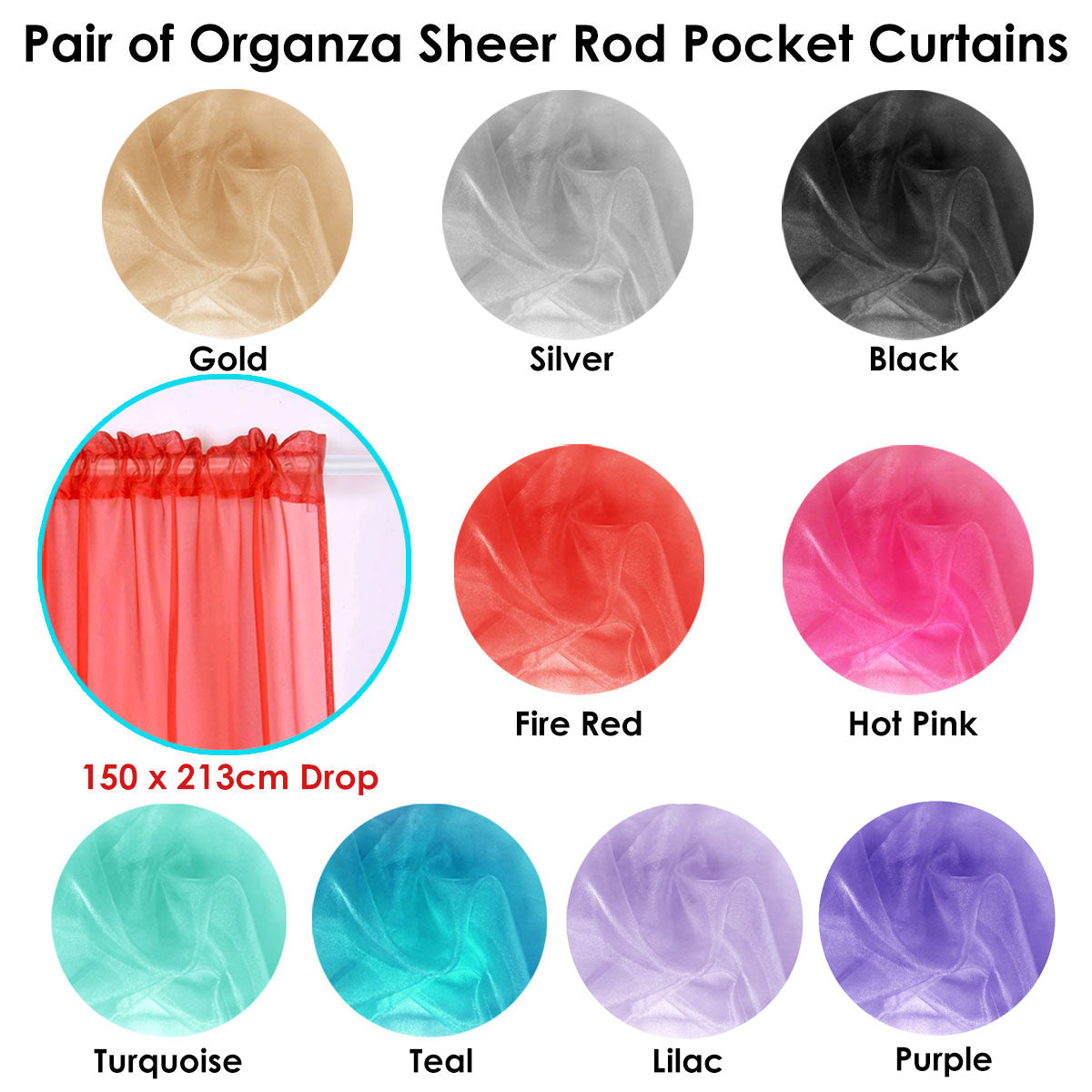 Lilac Pair of Rod Pocket Organza Sheer Curtains 150 x 213 cm, Solid Colour Design