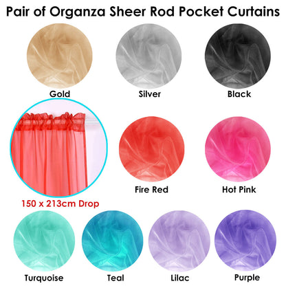 Lilac Pair of Rod Pocket Organza Sheer Curtains 150 x 213 cm, Solid Colour Design