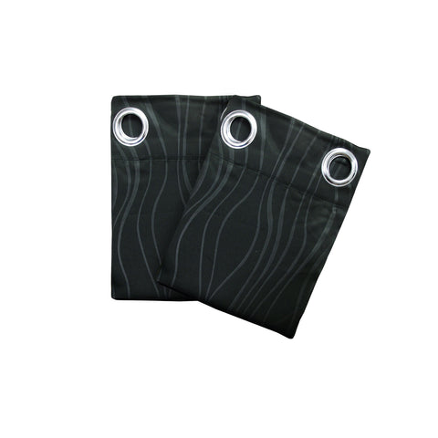 Blockout Embossed Eyelet Wave Curtains Black - 2 Panels 140 x 223cm - SuperSaverAU - view 1