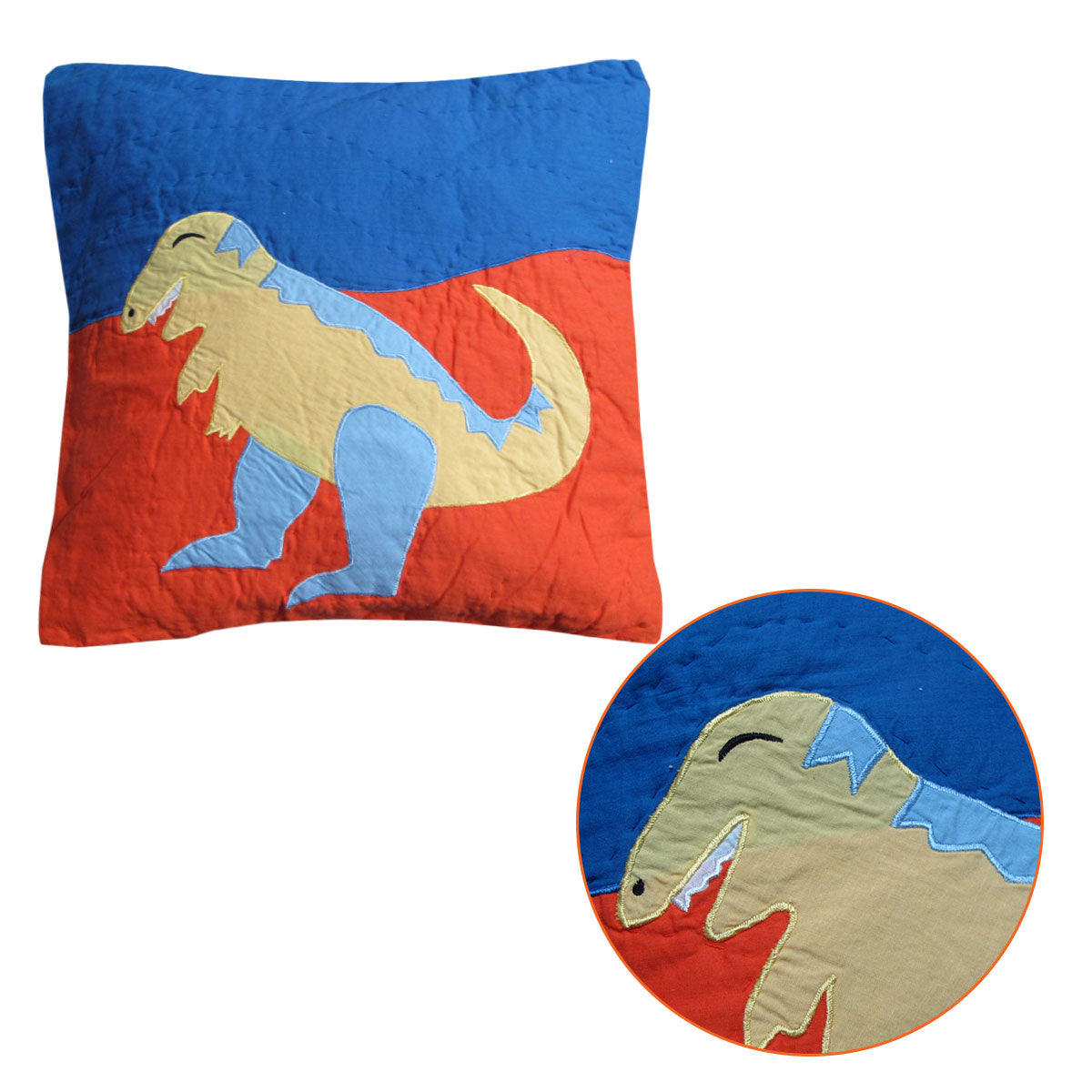 Dinosaur Embroidered Filled Cushion 40 x 40 cm - Soft Cotton, Playful Design