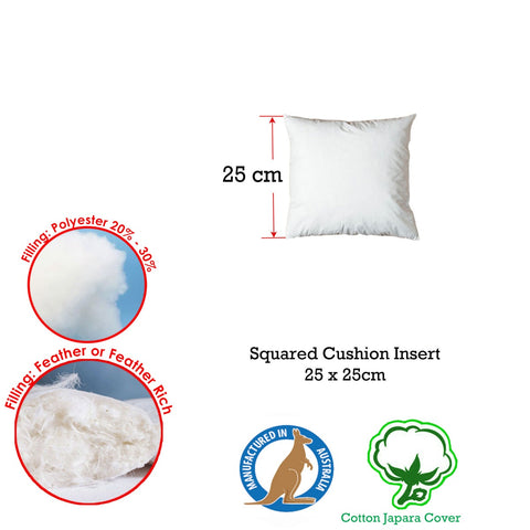 Duck Feather Rich Fill Cushion Inserter 25 x 25cm - Solid Colour, Made in Australia - SuperSaverAU - view 1