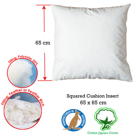 Duck Feather Rich Fill Cushion Inserter 65 x 65 cm - Solid Colour, Made in Australia - SuperSaverAU - view 1