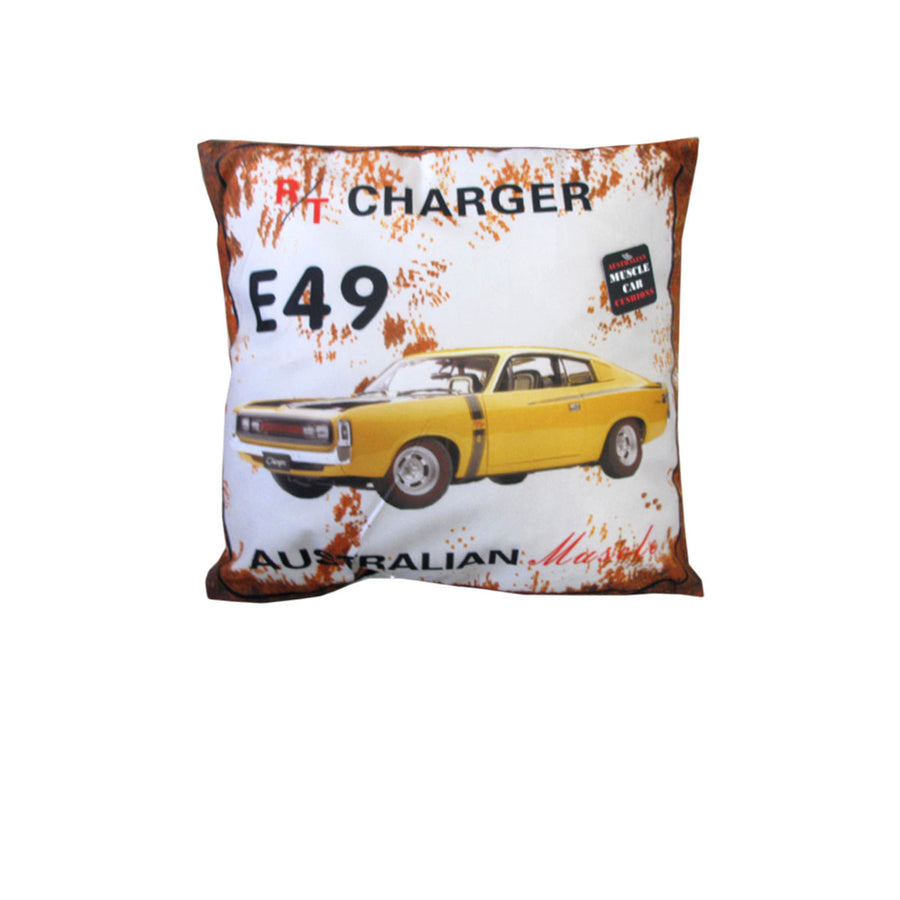 Australian Muscle Car Cushion E49 Charger Yellow 40 x 40 cm - Retro Design - SuperSaverAU - view 1