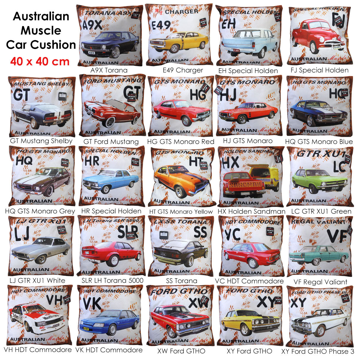 Australian Muscle Car Cushion 40 x 40 cm - HQ GTS Monaro Grey Design