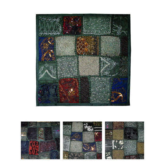 Hand Crafted Beaded Cushion Cover 45 x 45 cm - Forest, Embroidered, Cotton