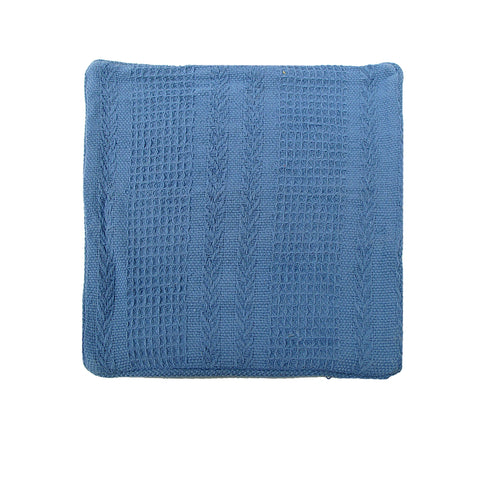Cotton Knitted Cushion Cover 43 x 43 cm - Hearts & Herringbone Design, Blue - SuperSaverAU - view 1