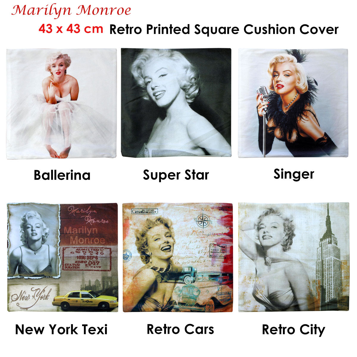 Marilyn Monroe Retro Printed Cushion Cover 43 x 43 cm - Vintage Design - SuperSaverAU - view 2