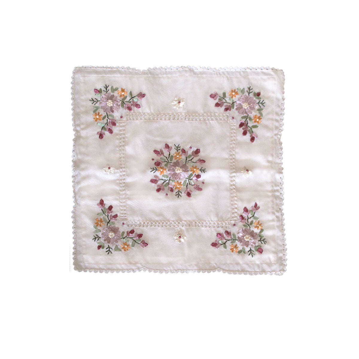 Victoriana Cream Applique Embroidered Cushion Cover 45 x 45 cm - Floral Design