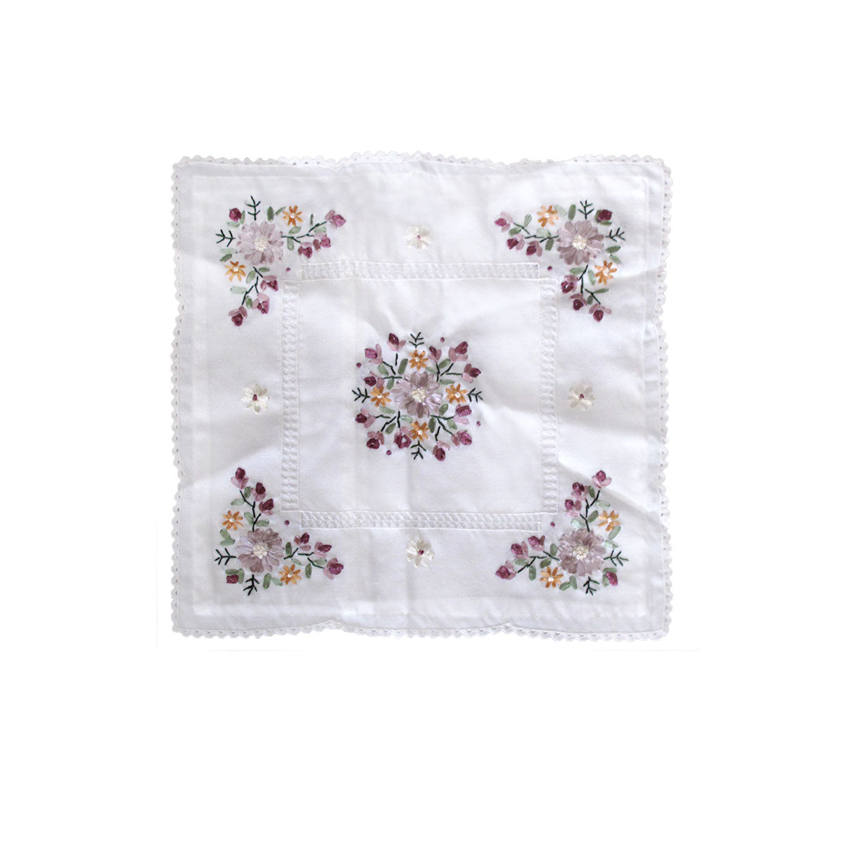 Victoriana White Applique Embroidered Cushion Cover 45 x 45 cm - Floral Design