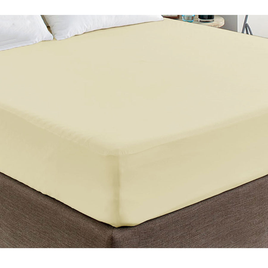 Cream 400TC 100% Cotton Sateen Fitted Sheet King 40cm Wall - SuperSaverAU - view 1