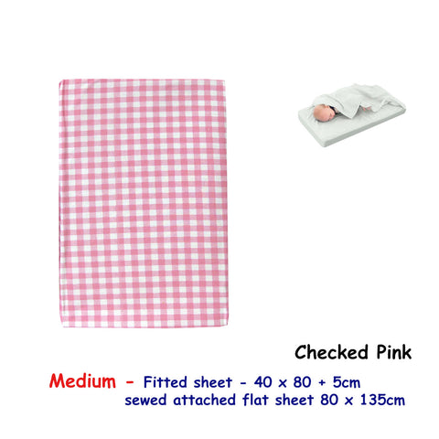 Checked Pink Bassinet Fitted Sheet with Attached Flat Sheet - 40 x 80 + 5 cm - SuperSaverAU - view 1