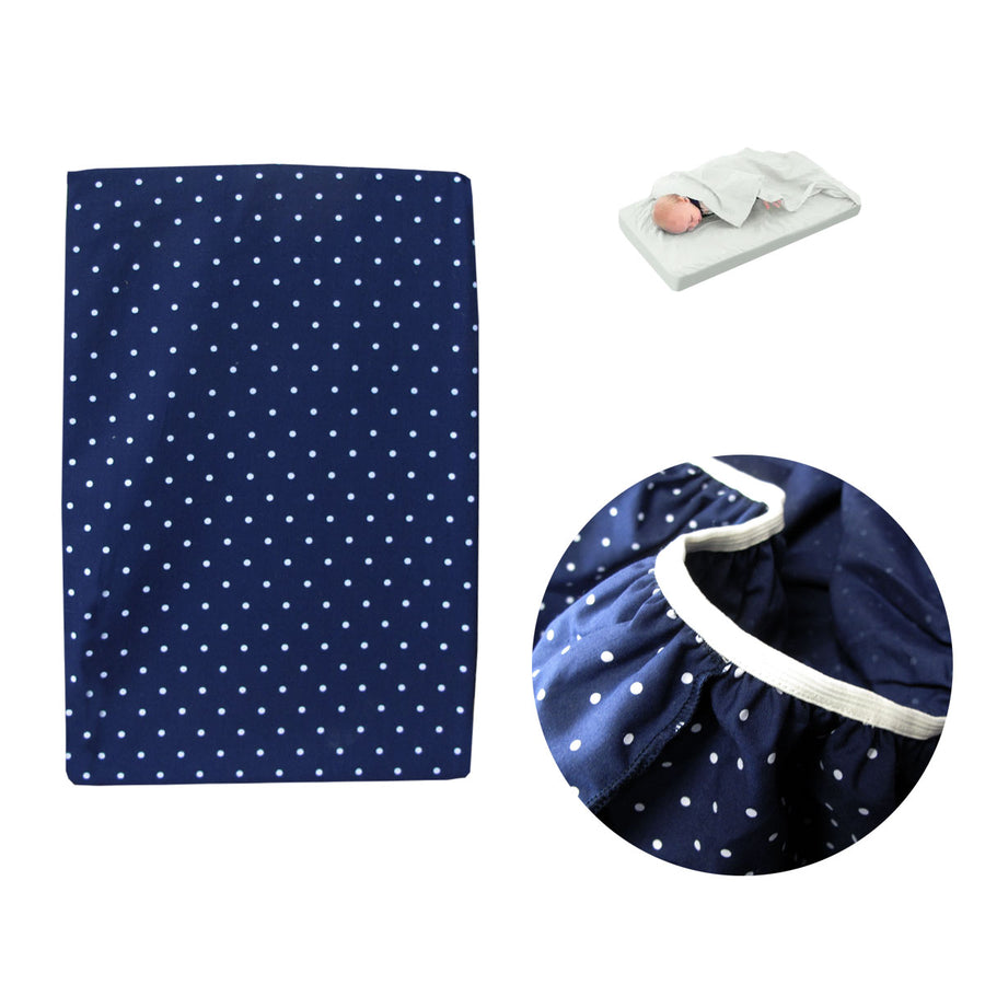 Polka Dot Navy Bassinet Fitted Sheet with Attached Flat Sheet 40 x 70 + 5 cm - SuperSaverAU - view 1