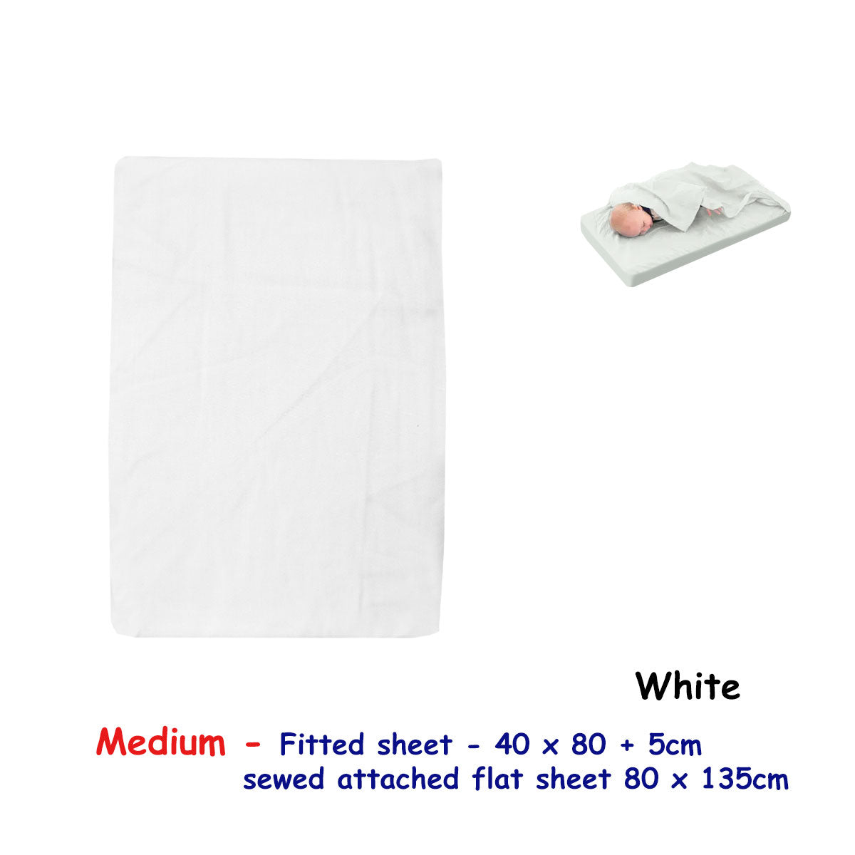 Polyester Cotton Bassinet Fitted Sheet with Attached Flat Sheet - 40 x 80 + 5 cm - SuperSaverAU - view 1