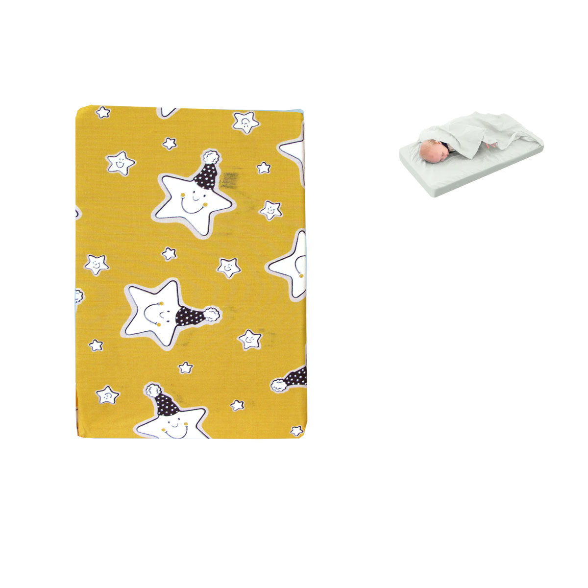 Yellow Star Bassinet Fitted Sheet with Attached Flat Sheet, 40 x 80 + 5 cm - SuperSaverAU - view 1